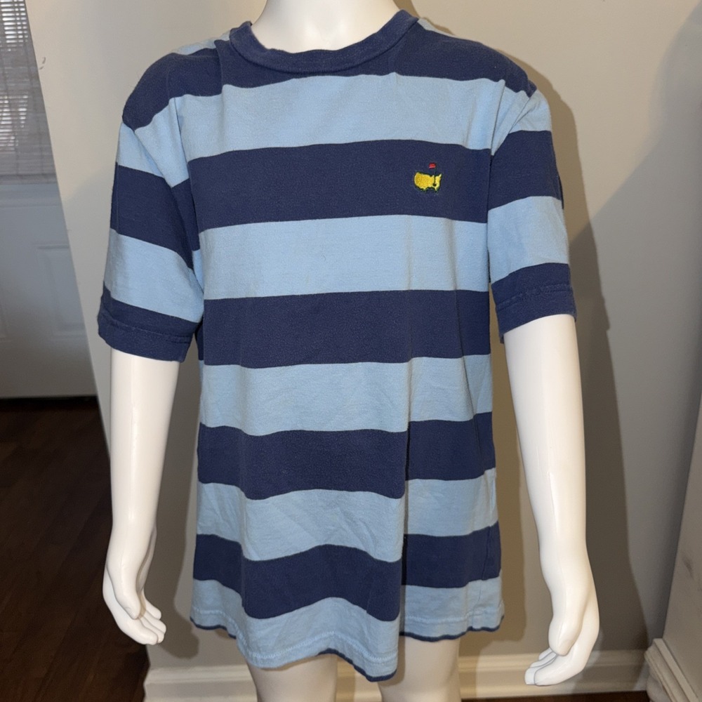 Masters Collection Golf Yellow Logo Navy Light Blue Striped T-shirt M(12-14)